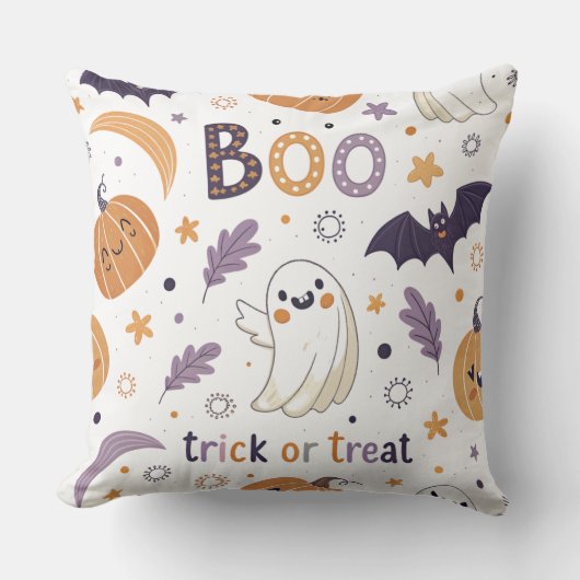 20x20 Pastel Halloween Throw Pillow – Cute Ghost & クッション (正面)