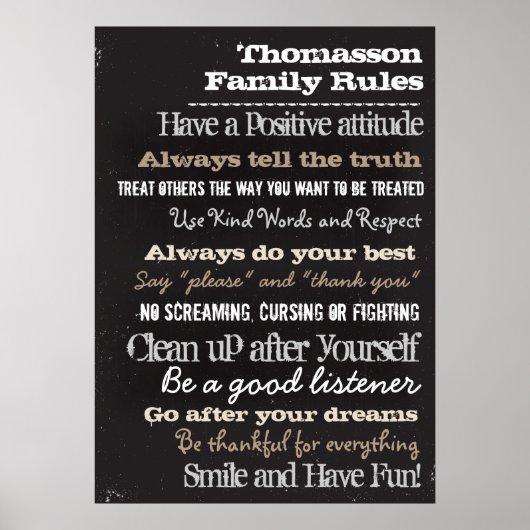 20x28 Chalk Personalized Family Rules House Sign ポスター (正面)