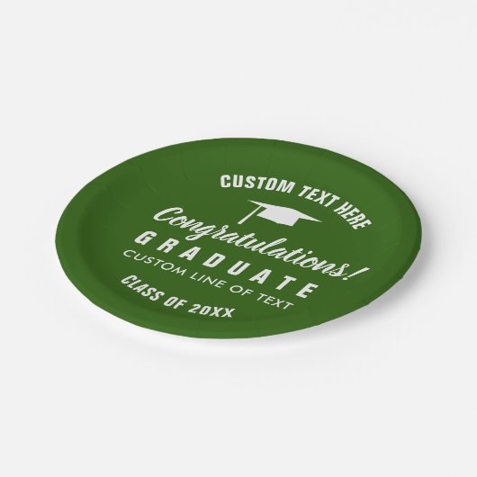 20XXおめでとう卒業クラスGrad Cap Green ペーパープレート (アングル)