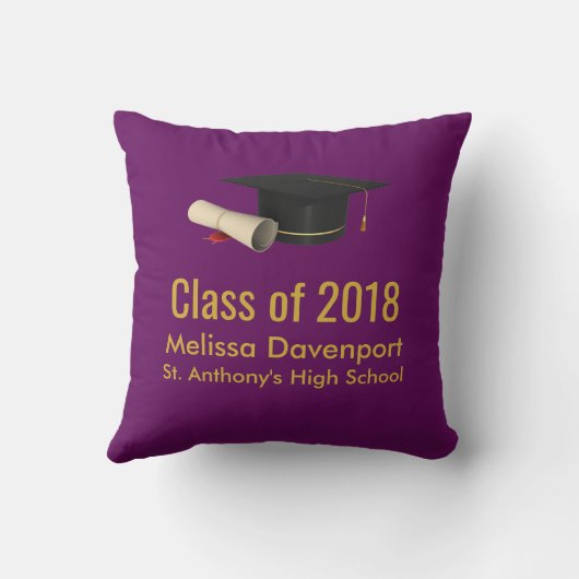 20XXのパープルクラスの卒業式キャップと卒業証書 クッション (裏面)