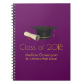 20XXのパープルクラスの卒業式キャップと卒業証書 ノートブック (正面)