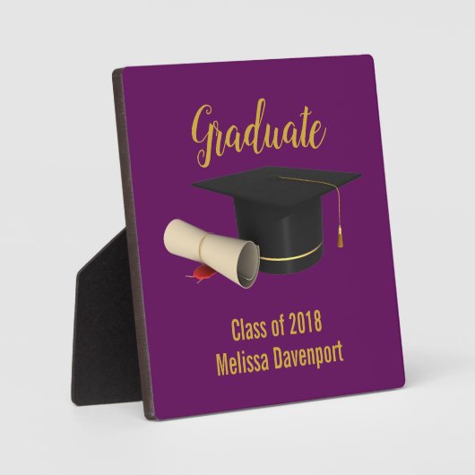 20XXのパープルクラスの卒業式キャップと卒業証書 フォトプラーク (正面)