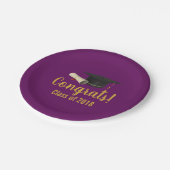 20XXのパープルクラスの卒業式キャップと卒業証書 ペーパープレート (アングル)