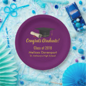 20XXのパープルクラスの卒業式キャップと卒業証書 ペーパープレート (パーティー)
