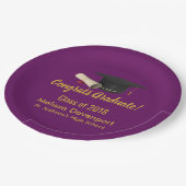 20XXのパープルクラスの卒業式キャップと卒業証書 ペーパープレート (アングル)