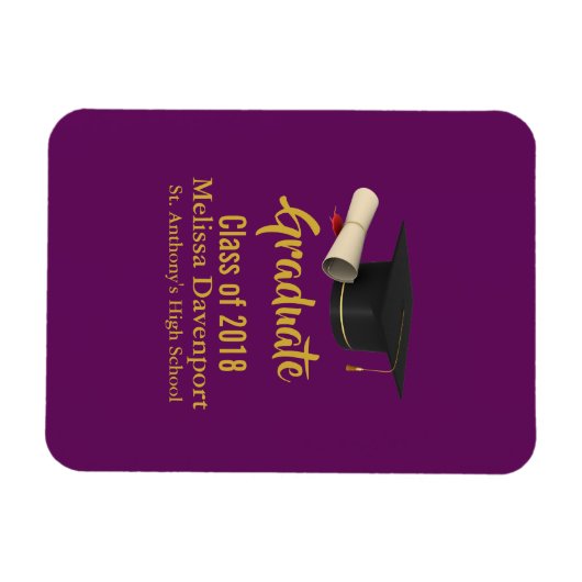 20XXのパープルクラスの卒業式キャップと卒業証書 マグネット (横)