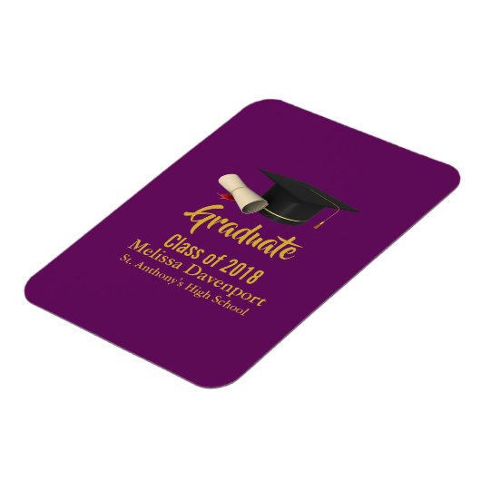 20XXのパープルクラスの卒業式キャップと卒業証書 マグネット (左側)