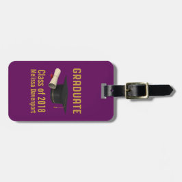 20XXのパープルクラスの卒業式キャップと卒業証書 ラゲッジタグ