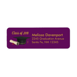 20XXのパープルクラスの卒業式キャップと卒業証書 ラベル
