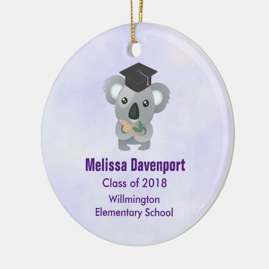 20xxの卒業の帽子のクラスのかわいいコアラ セラミックオーナメント (左)