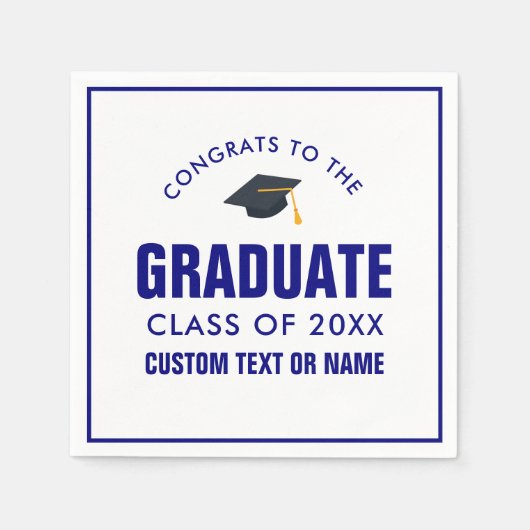 20XXの卒業クラスあなたの学校の色ブルー スタンダードカクテルナプキン (正面)