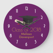 20XXの紫色のクラスの卒業の帽子そして免状 ラージ壁時計 (正面)