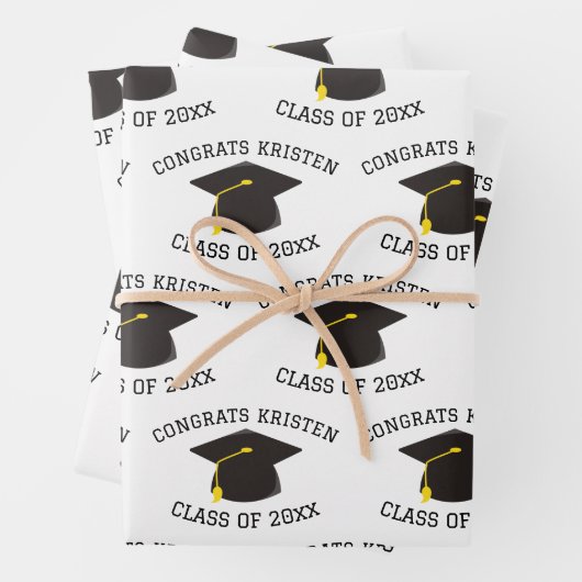 20xxカスタムブラック卒業キャップギフトのクラス ラッピングペーパーシート (インサイチュ)