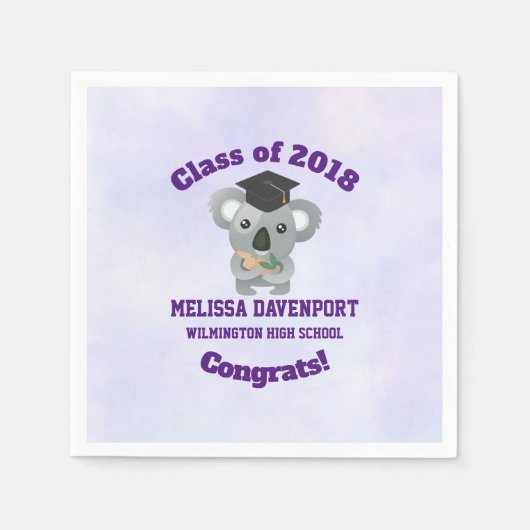 20xxクラスかわいいコアラ熊inグラードキャップおめでとう スタンダードカクテルナプキン (正面)