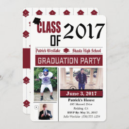 20XXクラスのグラードパーティの招待状- burgandy 招待状