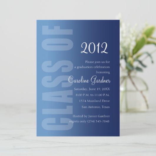 20XXクラス卒業ネイビーフェード付きの任意の色 招待状 (スタンド正面)
