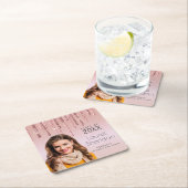 20XXクラス卒業ピンクグリッターカスタム写真 スクエアペーパーコースター (インサイチュ)