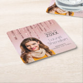 20XXクラス卒業ピンクグリッターカスタム写真 スクエアペーパーコースター (アングル)