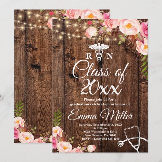 20XXクラス – 看護学校卒業 招待状 (正面/裏面)