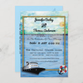 20XXクルーズシップ水カラー結婚式招待状 セーブザデート (正面/裏面)