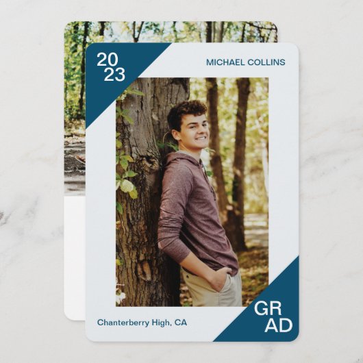 20XXグラードカスタムフォトシンプルブルーコーナー 案内状 (正面/裏面)