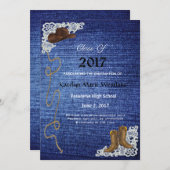 20XXデニム、ブーツ及びレースの卒業の発表 案内状 (正面/裏面)