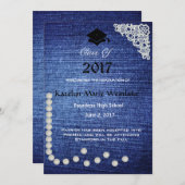 20XXデニム、レース及び真珠の卒業の発表 案内状 (正面/裏面)