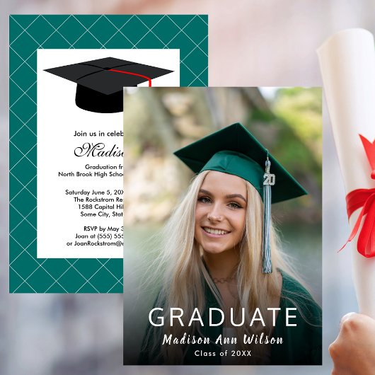 20XXパーティーのグリーンホワイトフォト卒業クラス 招待状