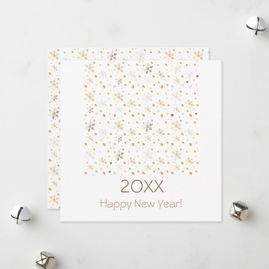 20XX年あけましておめでとう & ゴールドのクリスマスデコレーション シーズンカード (正面/裏面インサイチュ)