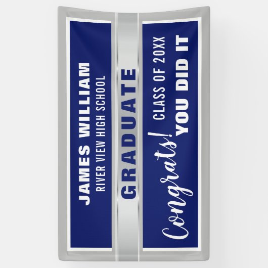 20XX年のブルーおめでとうとシルバー卒業 横断幕 (縦)