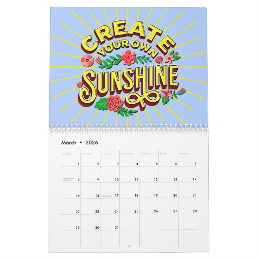 20XX年の予定表のやる気を起こさせる追加 カレンダー (3月 2026)