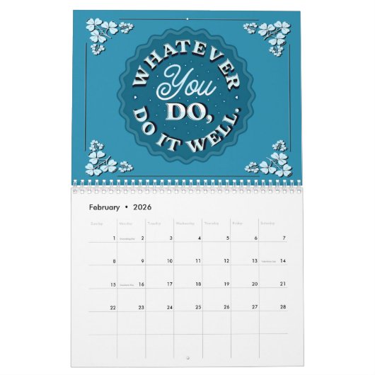 20XX年の予定表のやる気を起こさせる追加 カレンダー (2月 2026)