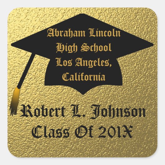 20XX年の卒業式ステッカーの高級ゴールドクラス スクエアシール (正面)