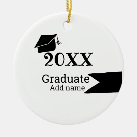 20XX年卒業シンプル帽ミニマルモダン セラミックオーナメント (正面)