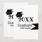 20XX年卒業帽 シンプル ミニマル モダン 招待状 (正面/裏面)