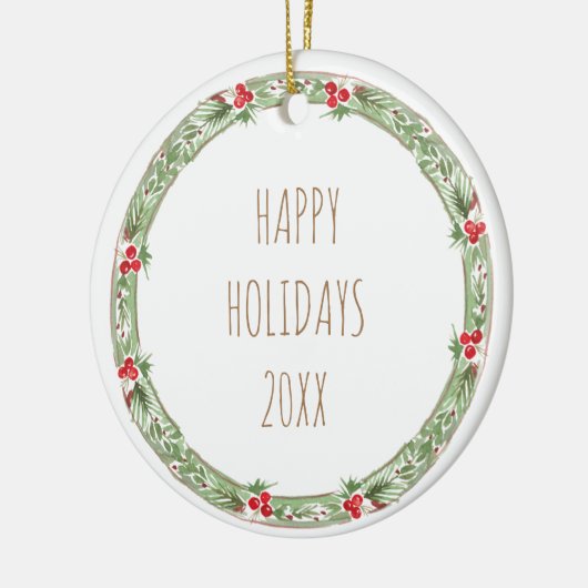 20XX年家族名のホリデーシーズンリース ベリー セラミックオーナメント (左)