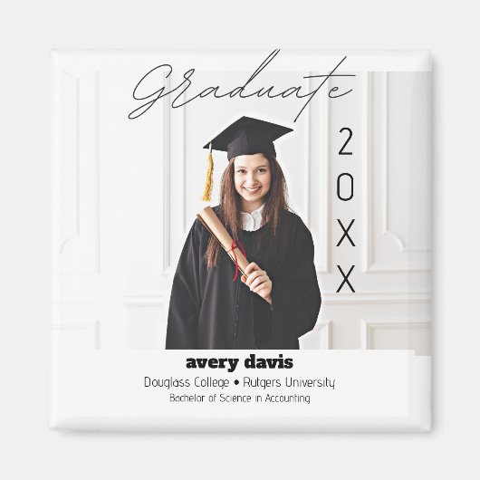 20XX年度シンプルフォト白背景卒業発表 マグネット (正面)