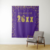 20XX年度卒業クラス ゴールドコンフェッティ パープルフォトバックドロップ タペストリー (インサイチュ)