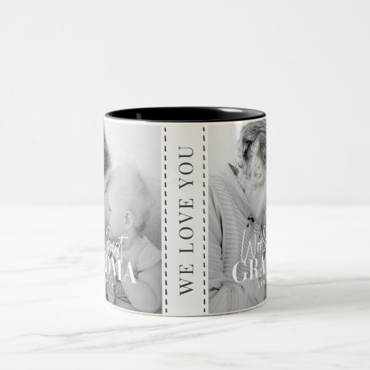 20XX最高の年から世界のおばあちゃんシンプルがシック写真 ツートーンマグカップ (中央)