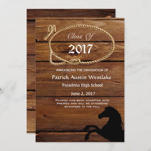 20XX木、ロデオのスタイルの卒業の発表 案内状 (正面/裏面)