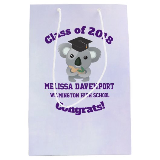 20xx級かわいいコアラ熊の卒業式キャップ ミディアムペーパーバッグ (正面)