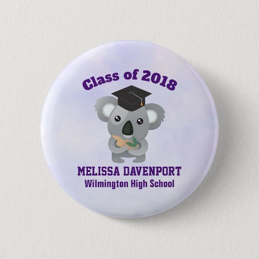 20xx級かわいいコアラ熊の卒業式キャップ 缶バッジ (正面)
