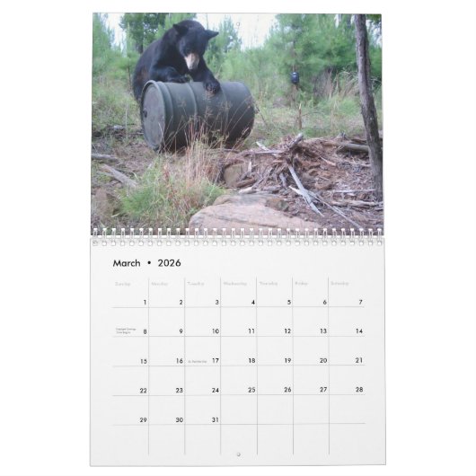 20XX鹿及び黒熊ハンターの野生動物カレンダー カレンダー (3月 2026)