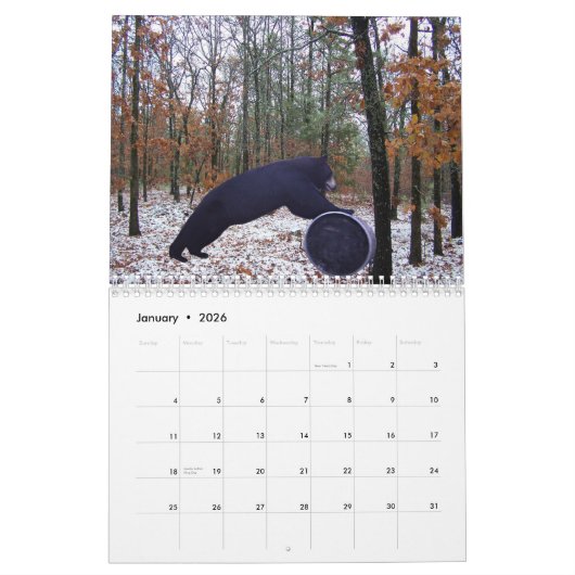 20XX鹿及び黒熊ハンターの野生動物カレンダー カレンダー (1月 2026)
