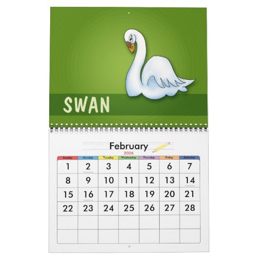 20XX |かわいい漫画の動物たち カレンダー (2月 2026)