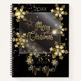 20XX 新年あけましておめでとう & ゴールド クリスマス ラグジュアリー ノートブック