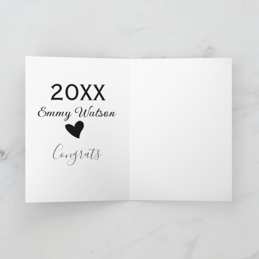 20XX bold letter congrats graduation name heart si カード (内部)