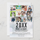 20XX What A Year Family Photo Collage Snow Holiday シーズンカード<br><div class="desc">あなたの過去の年のハイライトはヘッドラインのニュースなので、家族や友人と共有し、彼らにあなたの休日と新年の願いを送信し最高のます。12枚の写真、ニュースお気に入りの記事、冬の霜の背景の名前でパーソナライズし、思い出に残るおもしろいのホリデーカードを作成する。Thisisnomeによる設計©</div>