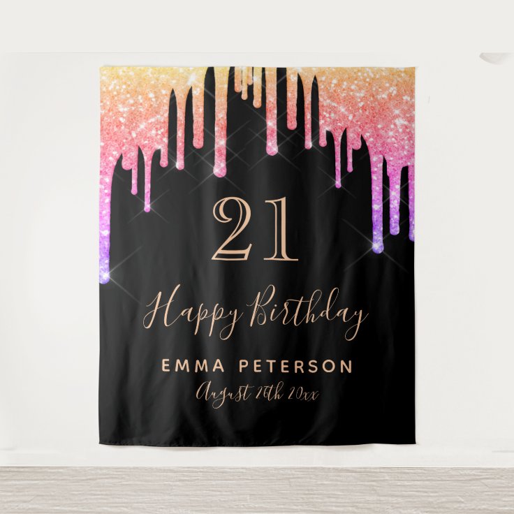 21歳の誕生日 黒い虹のグリッターピンクパープル タペストリー Zazzle Co Jp