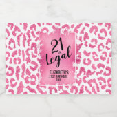 21およびリーガルピンクホワイトレオパードパーソナライズされたミニ リキュールボトルラベル (シングルラベル)
